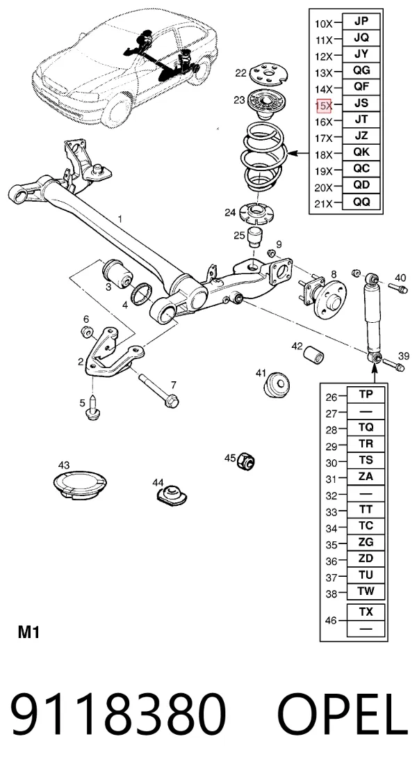 Задні пружини 9118380 Opel
