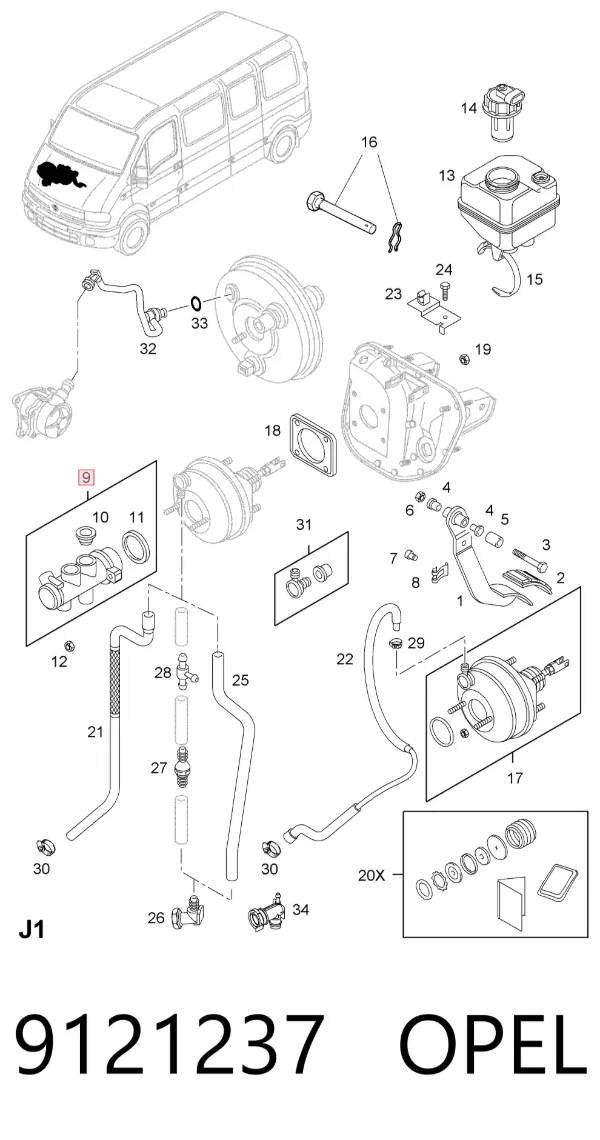 Головний гальмівний циліндр 9121237 Opel