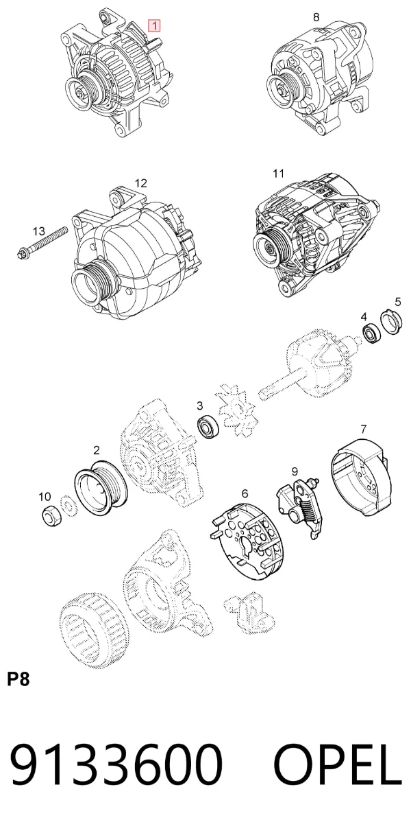 Генератор 9133600 Opel