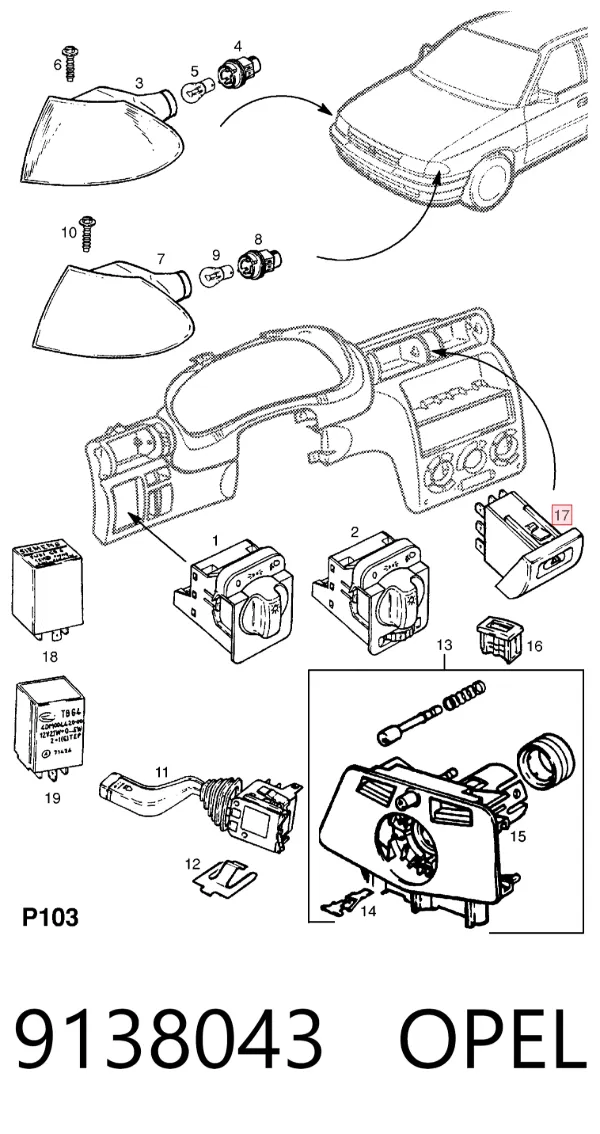 Кнопка аварійки 9138043 Opel