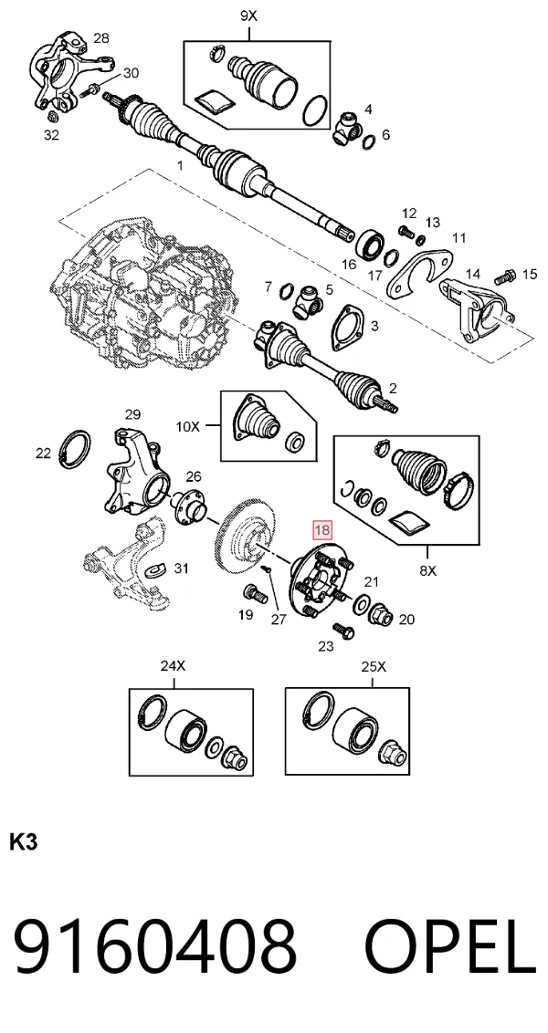 Передня маточина 9160408 Opel