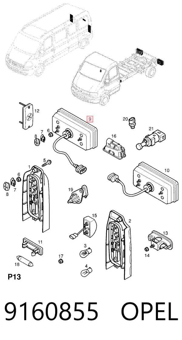 Задня права фара 9160855 Opel