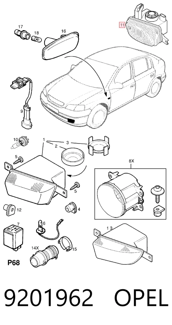 Фара протитуманна, ліва 9201962 Opel