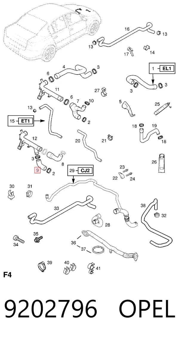 Патрубок термостата 9202796 Opel