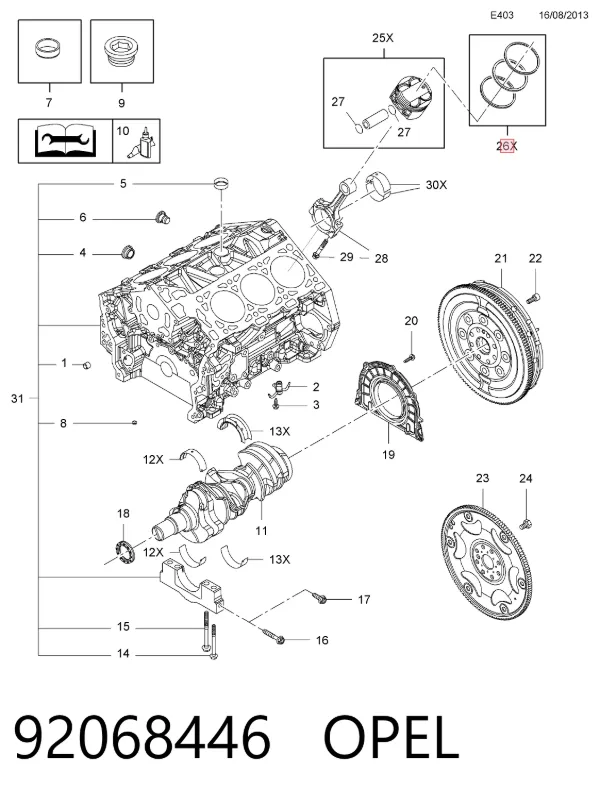 Кільця поршневі на 1 циліндр, STD. 92068446 Opel