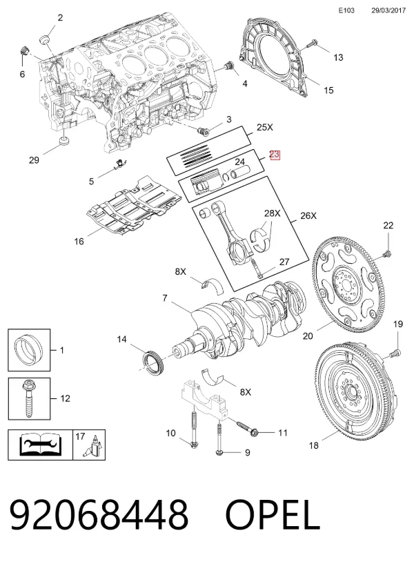 Поршень в комплекті на 1 циліндр, STD 92068448 Opel