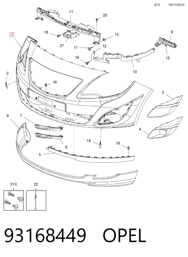 Передній бампер 93168449 Opel