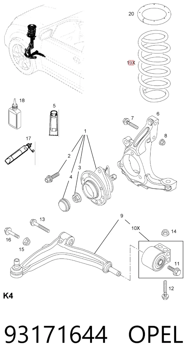 Пружина передня 93171644 Opel