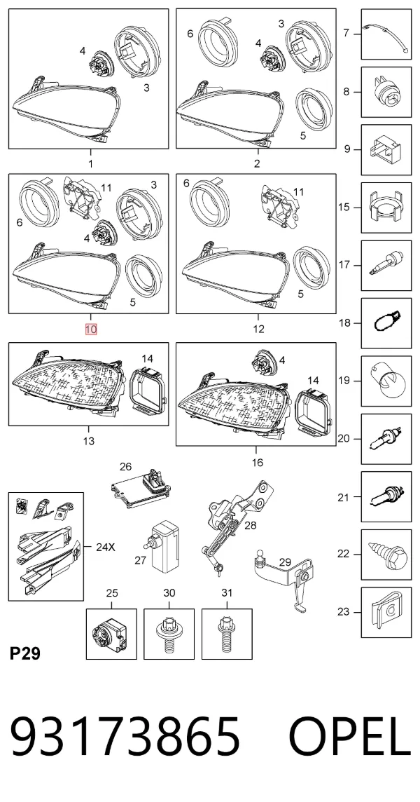 Фара права 93173865 Opel
