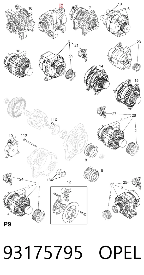 Генератор 93175795 Opel