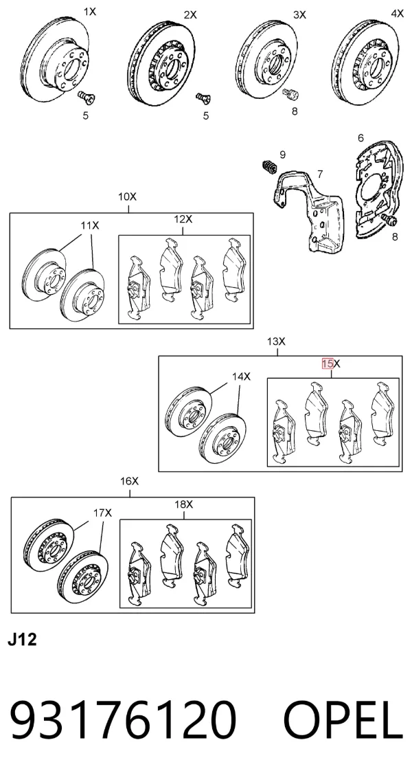 Передні тормозні колодки 93176120 Opel