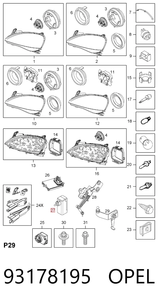 Коректор фар 93178195 Opel