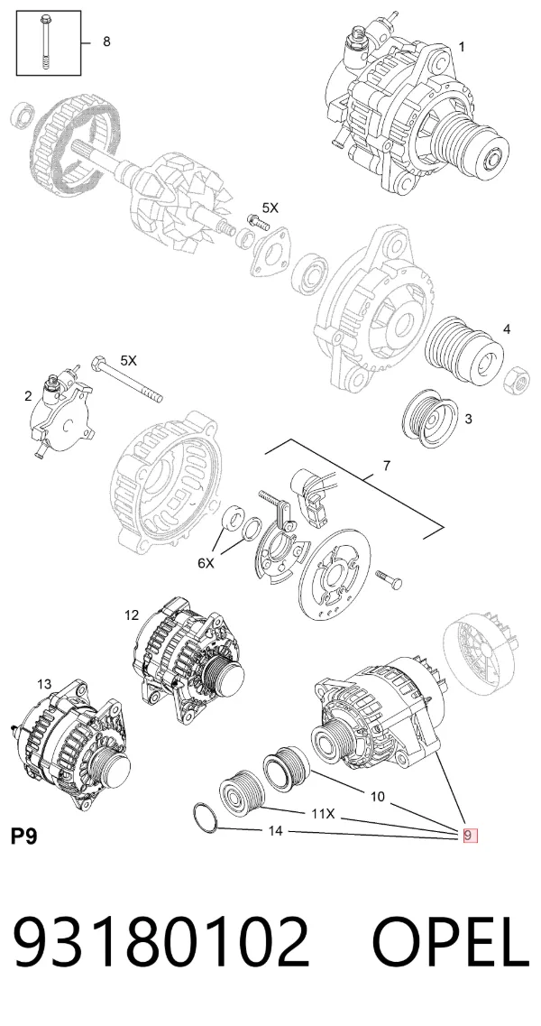 Генератор 93180102 Opel