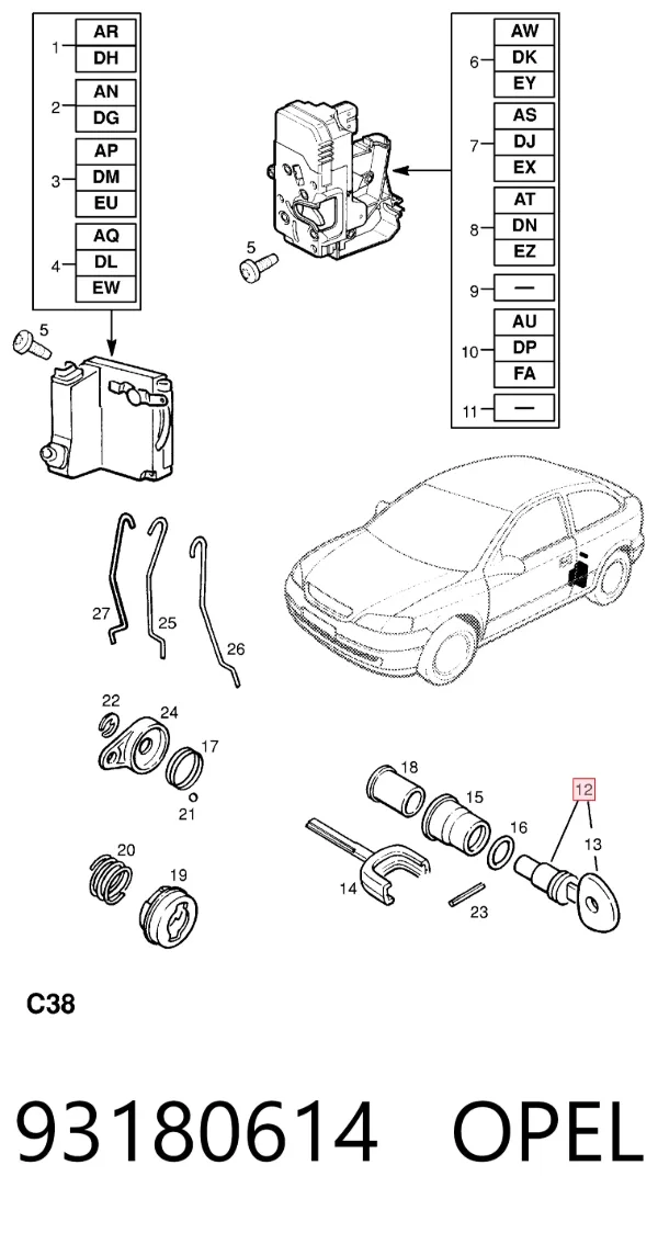 Замок запалювання 93180614 Opel