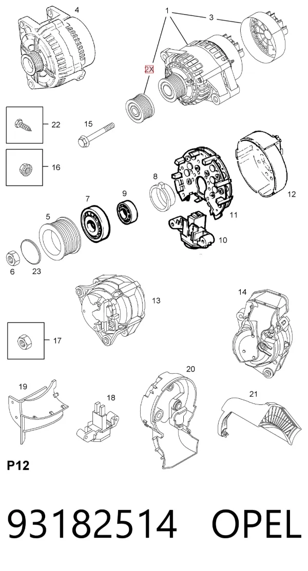 Шків генератора 93182514 Opel