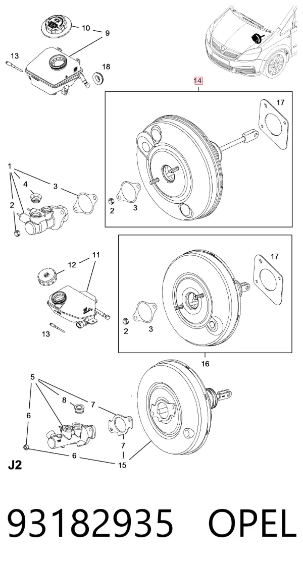 Підсилювач гальм 93182935 Opel