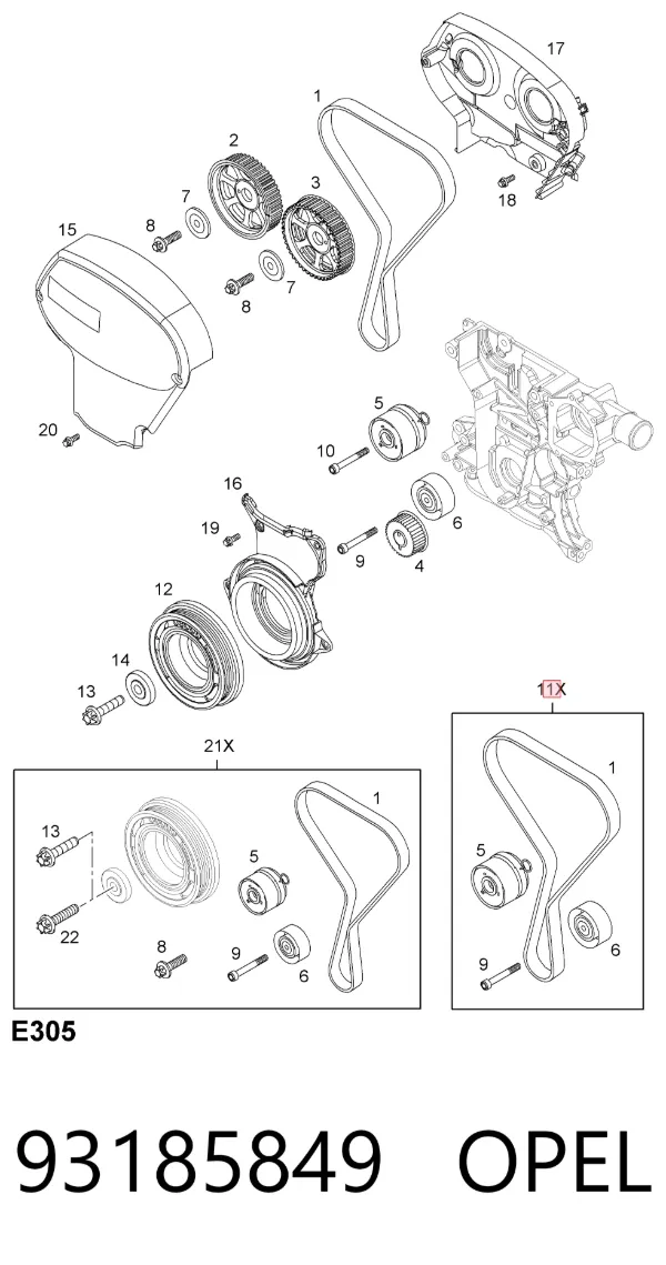 Комплект ГРМ 93185849 Opel
