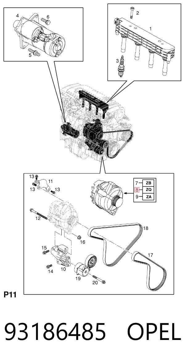 Генератор 93186485 Opel