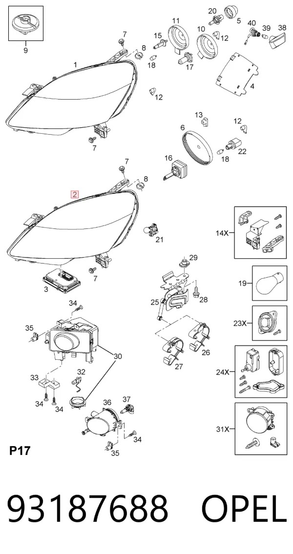 Фара ліва 93187688 Opel