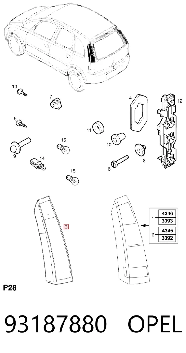 Задня права фара 93187880 Opel