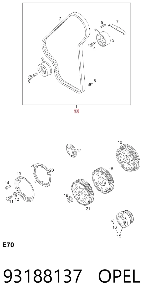 Комплект ГРМ 93188137 Opel