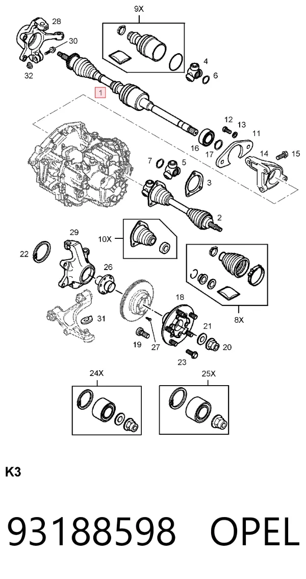 Піввісь права 93188598 Opel