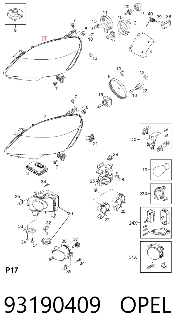 Фара права 93190409 Opel
