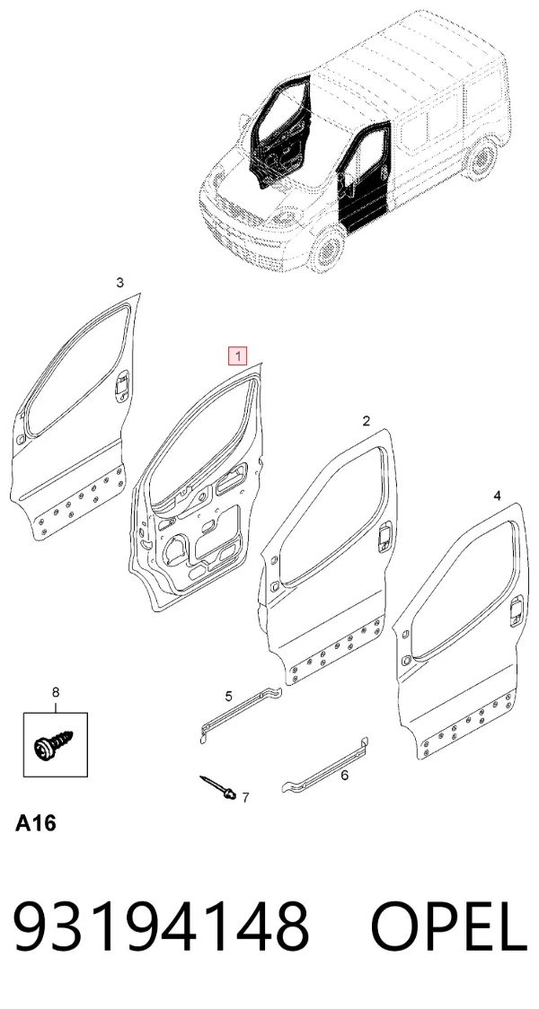 Двері праві передні 93194148 Opel