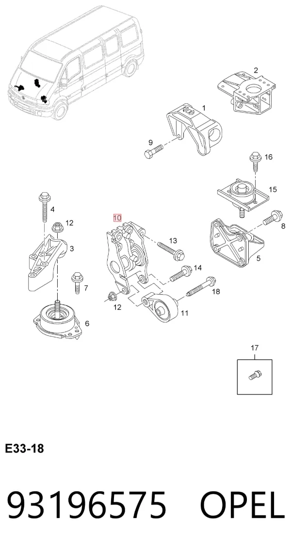 Кронштейн подушки (опори) двигуна, задньої 93196575 Opel