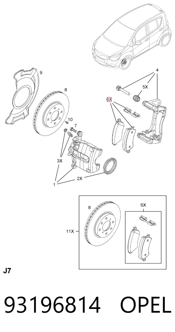 Передні тормозні колодки 93196814 Opel