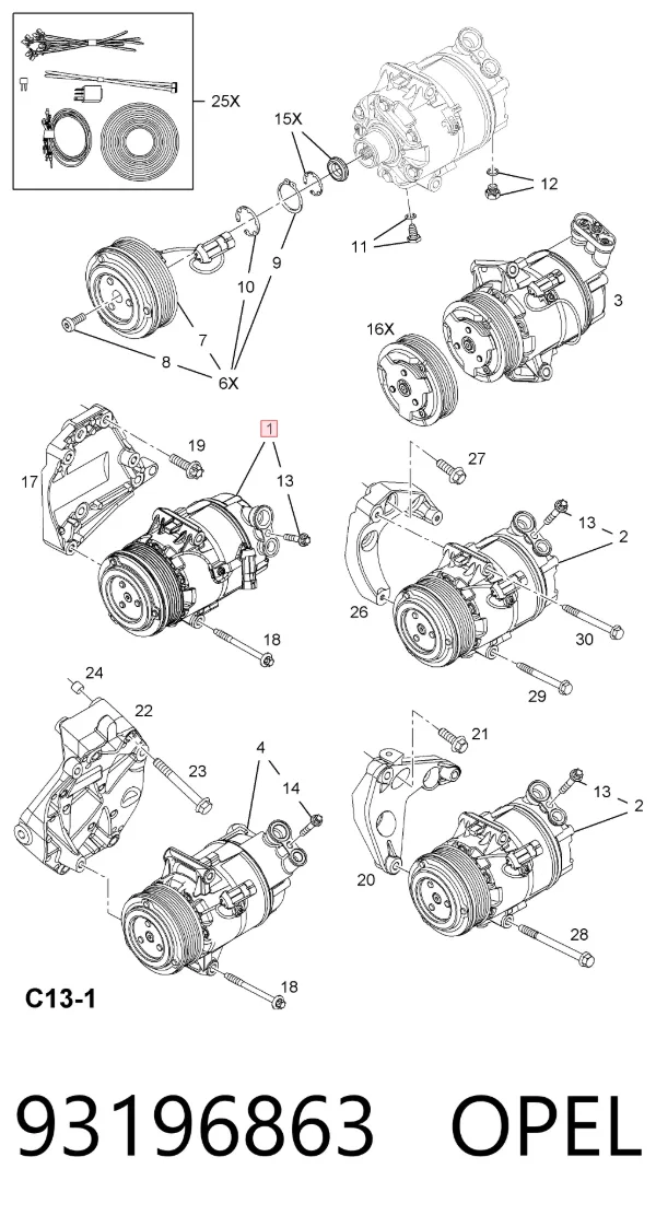 Компресор кондиціонера 93196863 Opel