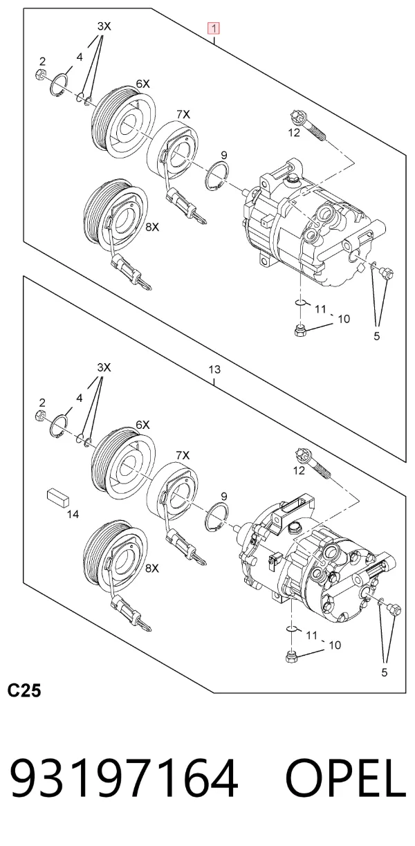 Компресор кондиціонера 93197164 Opel