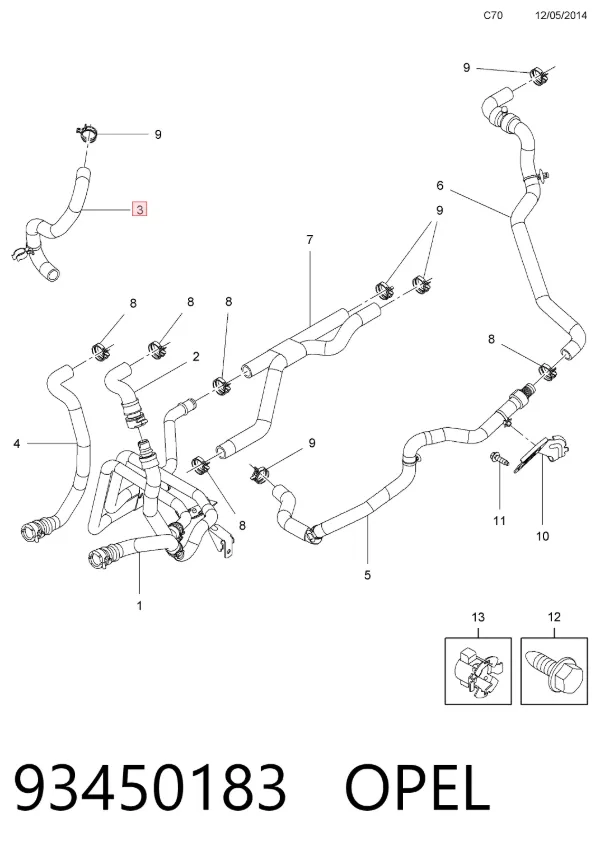 Патрубок термостата 93450183 Opel