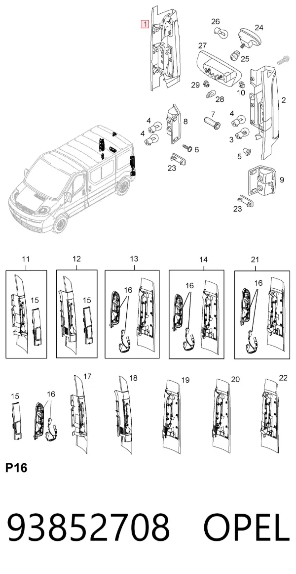 Задня права фара 93852708 Opel