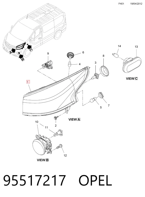 Фара права 95517217 Opel