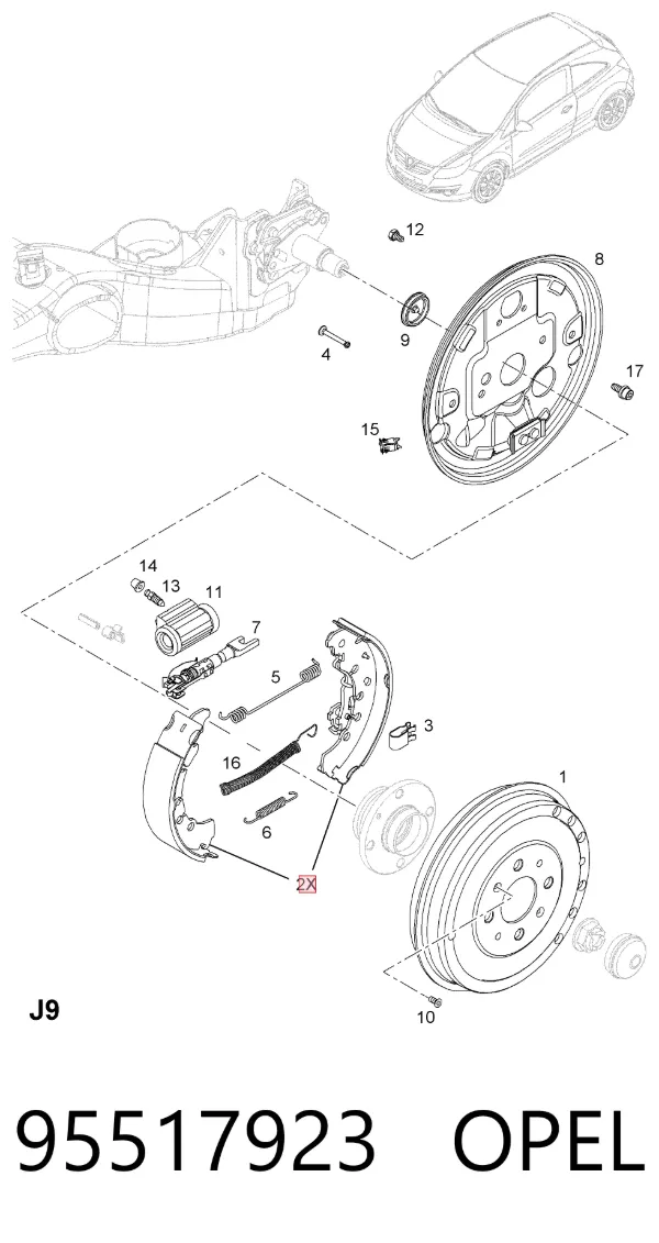 Колодки гальмові задні, барабанні 95517923 Opel