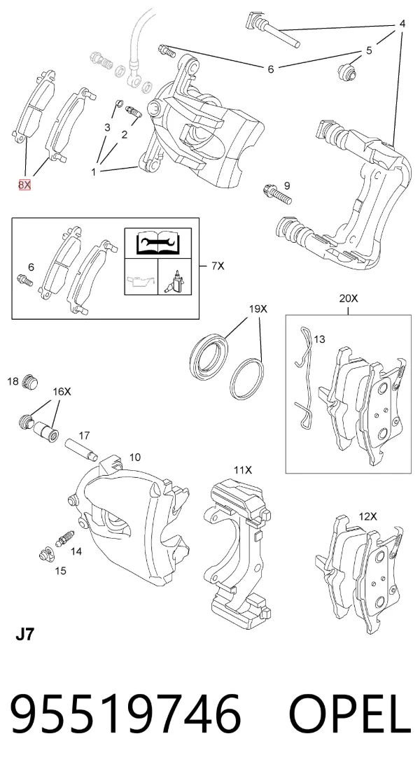 Передні тормозні колодки 95519746 Opel
