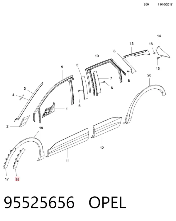 Накладка бампера переднього, права 95525656 Opel