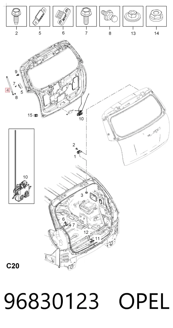 Амортизатор багажника 96830123 Opel