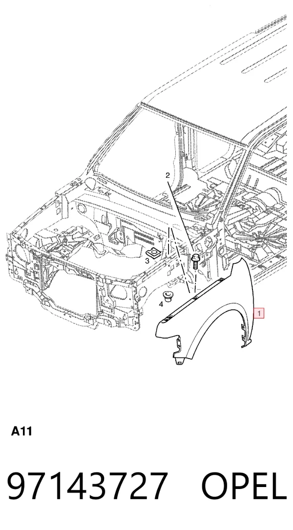 Крило переднє ліве 97143727 Opel