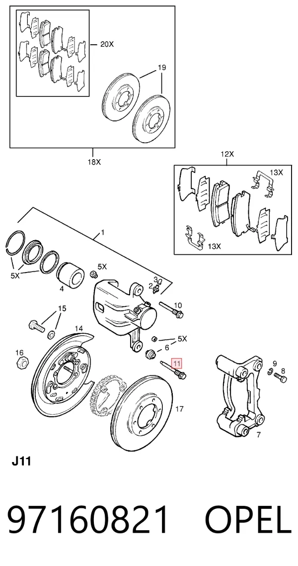 Направляюча супорту заднього, верхня 97160821 Opel