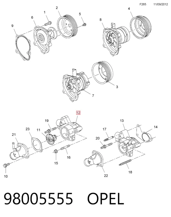 Корпус термостата 98005555 Opel