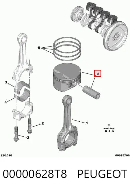 Поршень в комплекті на 1 циліндр, STD 00000628T8 Peugeot/Citroen