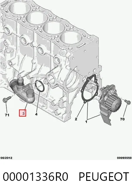 Фланець системи охолодження (трійник) 00001336R0 Peugeot/Citroen