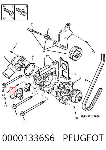 Фланець системи охолодження (трійник) 00001336S6 Peugeot/Citroen