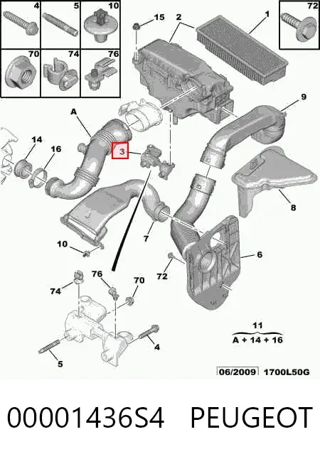 Кронштейн повітряного фільтра 00001436S4 Peugeot/Citroen