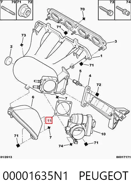Прокладка впускного колектора 00001635N1 Peugeot/Citroen