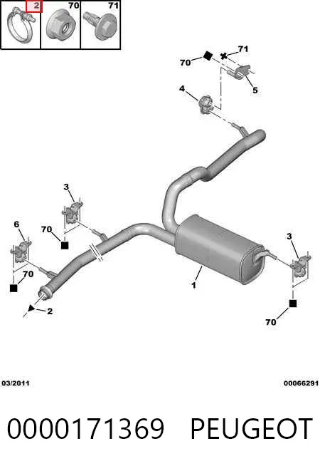 Кронштейн/хомут глушника, задній 0000171369 Peugeot/Citroen
