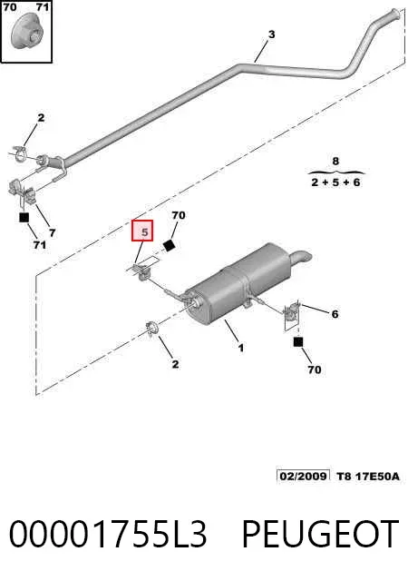 Кронштейн/хомут глушника, задній 00001755L3 Peugeot/Citroen