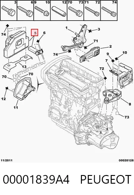 Подушка (опора) двигуна, права верхня 00001839A4 Peugeot/Citroen